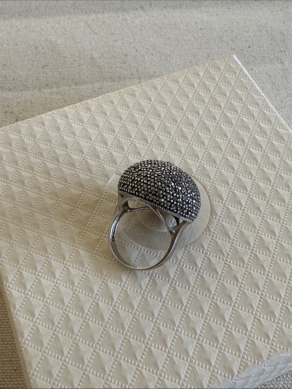 Marcasite Sterling Silver Dome Cocktail Ring - 925 Silver - Picture 3 of 6